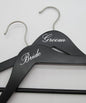 NAHANCO 17" Wooden Hangers, Bride and Groom Set, Black with Silver Imprint (2 Piece Set)