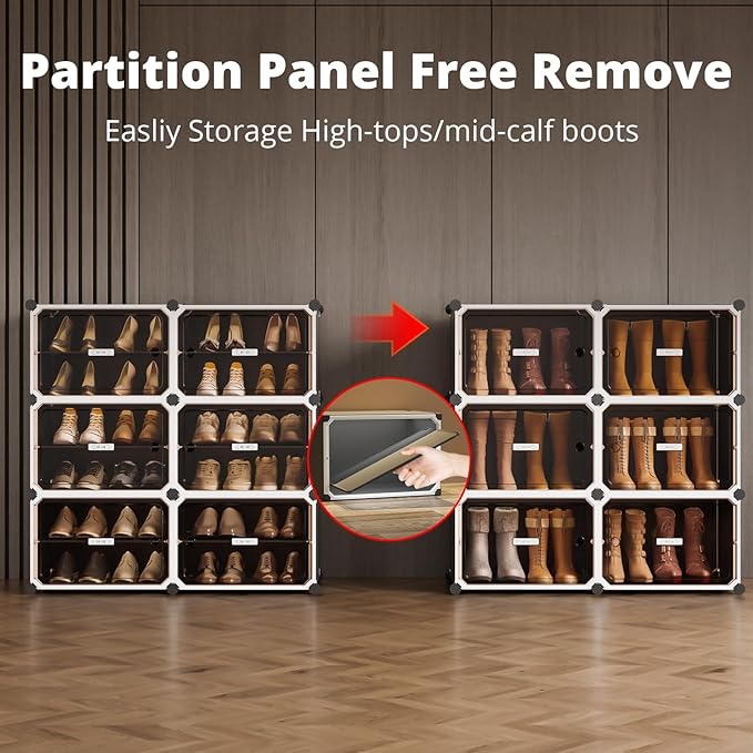 MAGINELS 6-Tier Shoe Rack,Expandable Plastic Shoe Cabinet. Shoe Storage with Door,Entryway, Closets, Hallway, and Bedroom.Accommodates Up to 24 Pairs of Shoes.Grey (3 by 10-(60 Pairs))