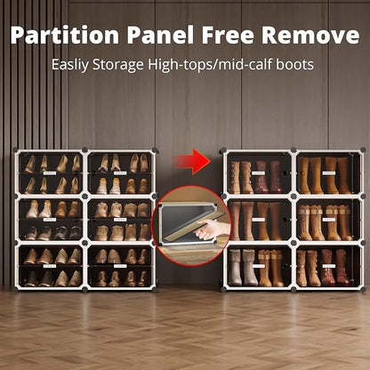 MAGINELS 6-Tier Shoe Rack,Expandable Plastic Shoe Cabinet. Shoe Storage with Door,Entryway, Closets, Hallway, and Bedroom.Accommodates Up to 24 Pairs of Shoes.Grey (3 by 10-(60 Pairs))