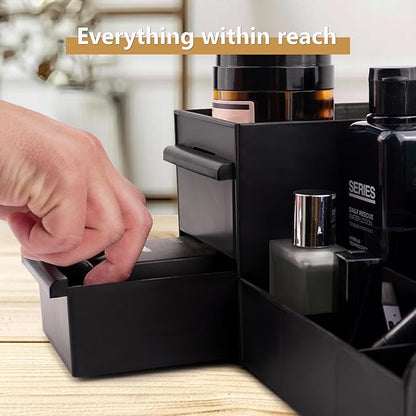 Black Vanity Organizer with Drawers – Large Mens Countertop Storage Box for Cologne, Skincare, Makeup, Perfume – Waterproof Dresser Organizer for Bathroom, Bedroom, Desk