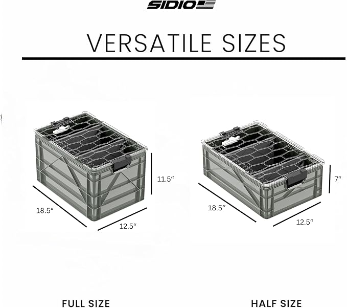 SIDIO CRATE Starter Pack - Two Full Size and One Half Size Heavy Duty Stackable Storage Bins, Totes with Lids and Dividers - Durable Organizer for Home, Office, Garage, and Outdoor Use - Aircraft