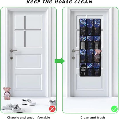 Dragonfly Over Door Pet Supply Organizer - 12 Pockets for Treats, Toys, Leashes - Odor-Resistant & Washable