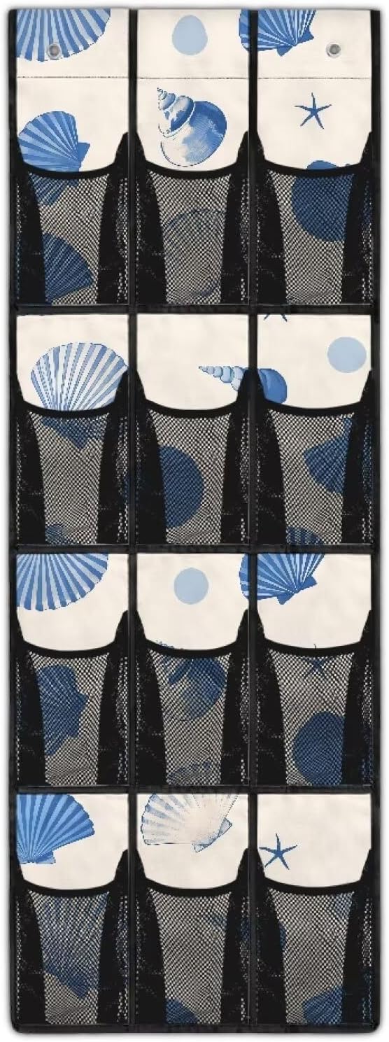 Shell Over the Door Shoe Organizer 12 Large Pockets Hanging Shoe Organizer Sturdy Oxford Fabric Shoe Rack for Door Shoe Hanger