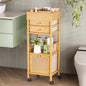 Amazer Bamboo Makeup Organizer Cart with 3 Drawers, Floor Skin Care Storage for Bathroom Bedroom, Rolling Vanity Organizer Cart for Cosmetic, Nail Polish, Perfume and Hair Tools