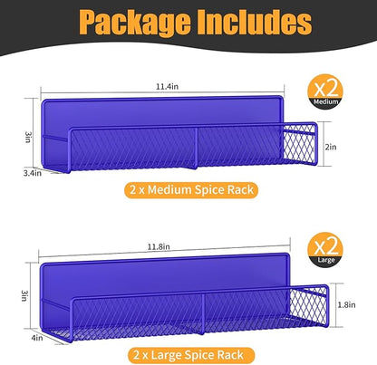 DTUQYX Magnetic Spice Rack for Refrigerator, 4 Pack 100% Metal Strong Magnet Fridge Shelves, Space Saving Spice Organizer, No Drilling Home Kitchen Laundry Room Storage Organization, Purple Blue