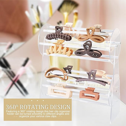 SNOWSTAR Acrylic Claw Clip Organizer Holder,360-Degree Rotating Claw Clip Holder and Storage,Hair Clip Organizer Display Clear Stand for Women and Girls