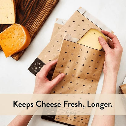 Formaticum - 15-Pack Cheese Storage Bags - 6.25 x 11 Wax Paper Bags to Keep Cheese or Charcuterie Fresh - Professional Grade Cheese Paper for Wrapping Cheese - Porous Brown Paper Bags From France