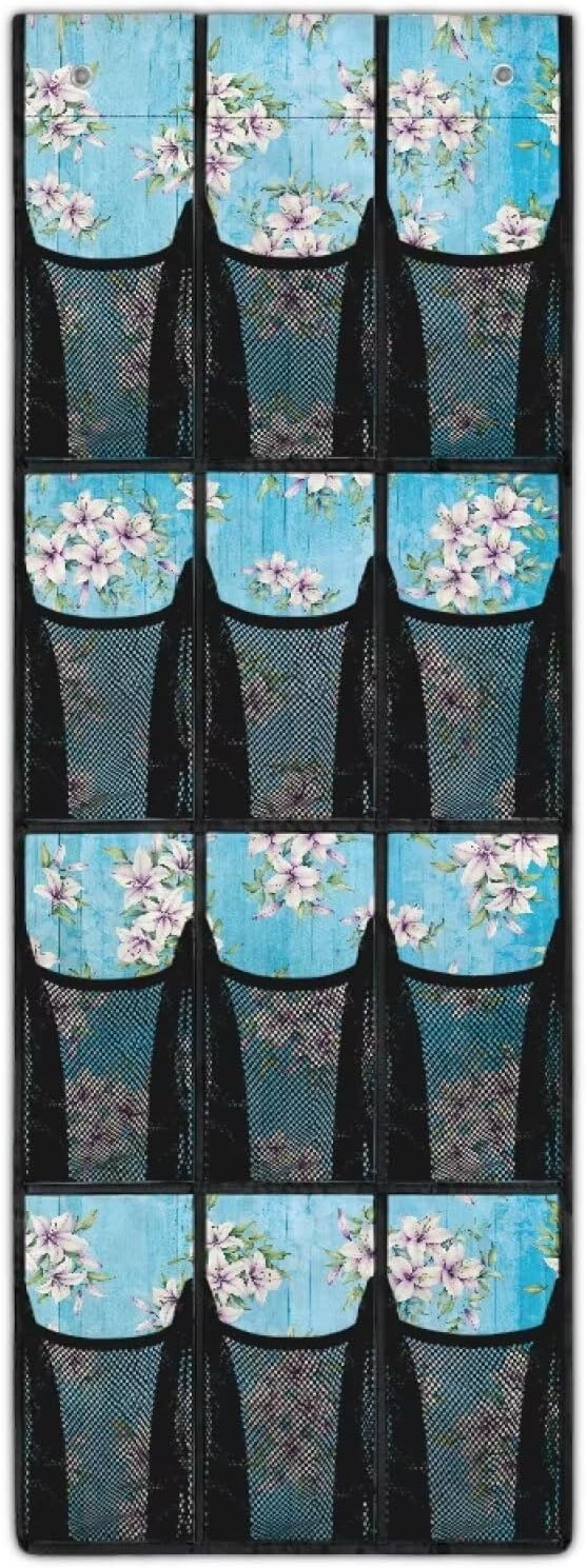 Easter Lily Over the Door Shoe Organizer 12 Large Mesh Pockets Sturdy Oxford Fabric Shoe Organizer Door Hanger for Bedroom Bathroom