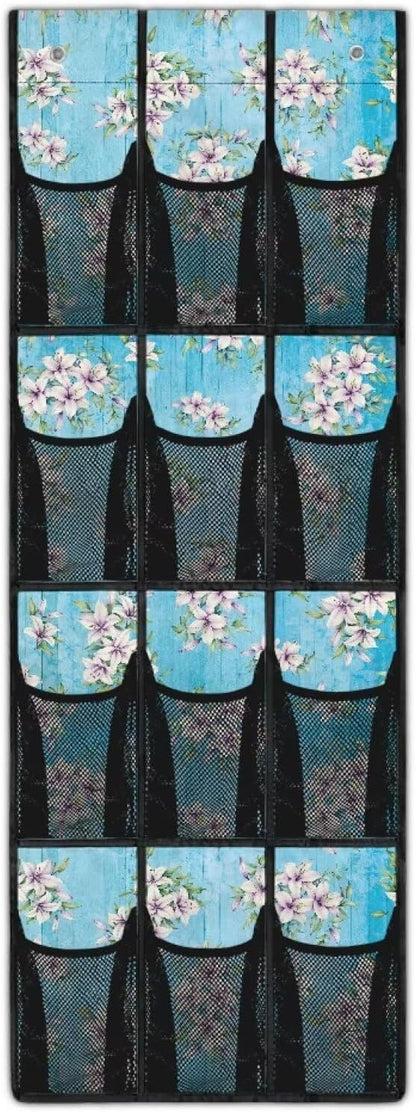 Easter Lily Over the Door Shoe Organizer 12 Large Mesh Pockets Sturdy Oxford Fabric Shoe Organizer Door Hanger for Bedroom Bathroom