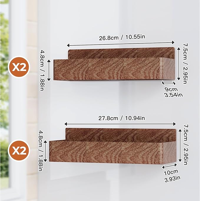 Mystozer Magnetic Spice Rack for Refrigerator, Kitchen Organizer and Storage Shelf, Wood Red, 4 Pack