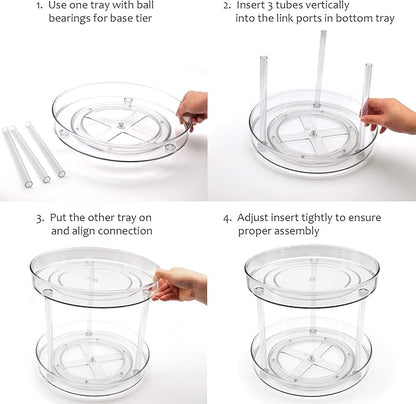 Amolliar 2 Tier 11" Lazy Susan, Rotating Turntable Organizer for Cabinet, Kitchen, Fridge, Countertop, Bathroom, Pantry Organizer Storage, Spice Spinner Rack for Condiment, Snack, Under Sink Organizer