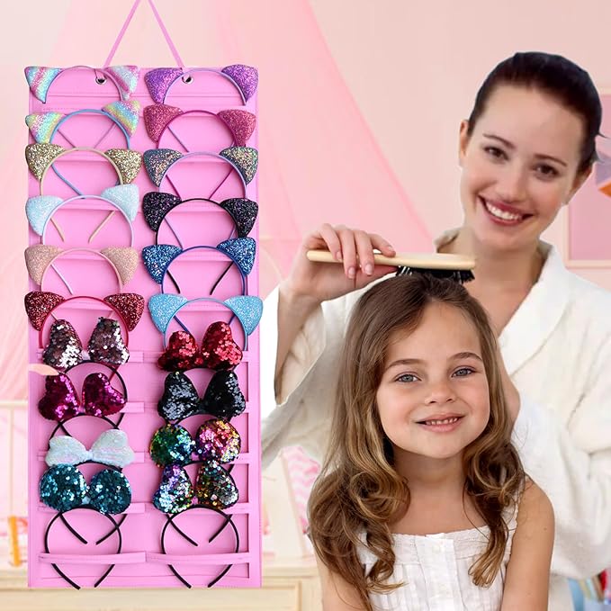 SMUK Hanging Headband Holder Organizer for Girls, Wall-mount Headband Storage Display for Women, Head Band Hair Accessories Organizer On Wall, Door, Wardrobe