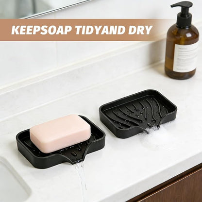 2-Pack Self-Draining Silicone Soap Dish - Anti-Slip Bar Soap Holder for Shower, Bathroom & Kitchen