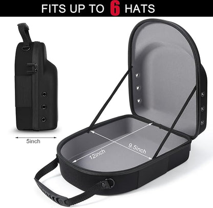GERMUN Hard baseball hat case, Hat Carrier Travel Case with Adjustable Shoulder Strap, Hat cap case for 6 Baseball Caps - Perfect for Traveling & At-Home Storage (Black with Grey)