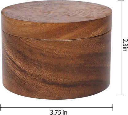 Acacia Wood Salt Cellar Bowl Box, Elegant Salt Container with Swivel Magnetic Lid for Keeping Table Salt, Bath Salt, Sea Salt, Peppers, Herbs or seasonings, One piece Wood No Glue