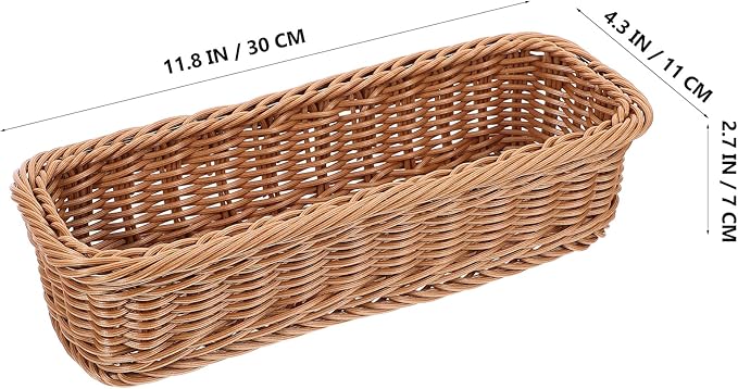 Angoily Rattan Woven Basket Tableware Storage Box for Chopsticks Forks Knives Lightweight Kitchen Utensil Organizer 11.81X4.33X2.75 Inches Compact Holder