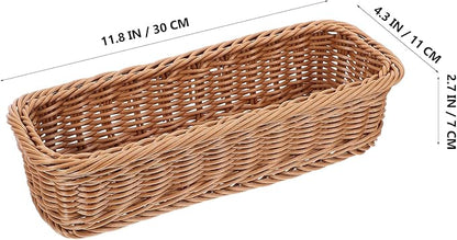 Angoily Rattan Woven Basket Tableware Storage Box for Chopsticks Forks Knives Lightweight Kitchen Utensil Organizer 11.81X4.33X2.75 Inches Compact Holder