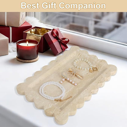 100% Natural Marble Vanity Tray - Real Stone Storage Organizer for Bathroom/Kitchen/Vanity/Dresser, Countertop Tray for Perfume, Jewelry, Home Decor, 11.8 x 7.8 x 0.7 Inch