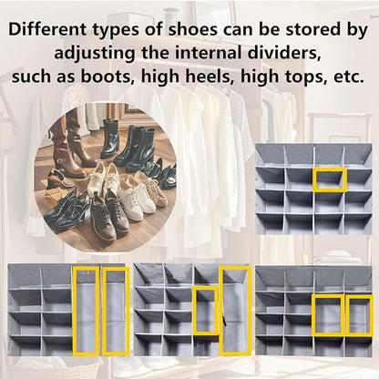 2-Pack,Shoe Organizer for Closet, Foldable shoe storage,Adjustable Shoe Storage Containers,Fits up to 32 Pairs, Clear Foldable Shoe Storage (2-Pack,gray+dark gray)
