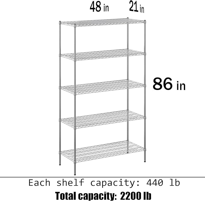 21" Deep x 48" Wide x 86" Height Wire Shelving Kit | 5-Tier | NSF Commercial Storage Rack Unit