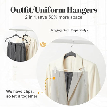 HOUSE DAY Velvet Skirt Hangers 12 Pack, Gray Velvet Pant Hangers with Adjustable Clips, Space Saving Slim Shorts Hanger, Heavy Duty Non Slip Clip Hanger for Pants, Skirts, Shorts