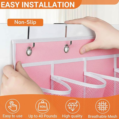 40-Pocket Over the Door Shoe Organizer - Large Mesh Pocket Hanging Shoe Organizer,Behind the Door Shoes Storage Holder Hanger (Pink-W)