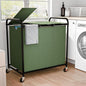 180L (47.55 Gal) Laundry Sorter 3 Section, Rolling Laundry Basket with Lockable Wheels and Lid, Laundry Hamper with 3 Separated Removable Bags Dirty Clothes Hamper for Laundry Room Organizer, Green