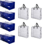 VENO 8 Pack Heavy-Duty Moving Bundle (4 Pack Extra-Large Moving Bag w/Backpack Straps + 4 Pack Over-Sized Clear Organizer Storage Bag)