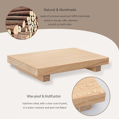 zoocatia Small Wood Tray Pedestal Stand Farmhouse Bathroom Decor Decorative Wooden Riser Kitchen Soap Dish Holder for Vanity, Counter, Sink, 9" x 5.9" - Burlywood