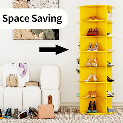 7 Tier Rotating Shoe Rack Tower, Easily Assembled Lazy Susan Shoe Organizer, 360° Spinning Shoe Rack Circular Storage, Multi-Purpose Rotating Storage Tower