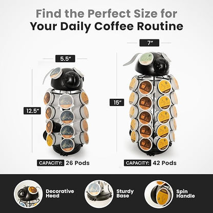 Made Easy Kit Carousel Coffee Pod Holder, Compatible with Keurig K-Pods K-Cups, Countertop Rack Storage Organizer, Metal Home and Kitchen Decor, Capsule Café Station Bar (Small, Black Dog)