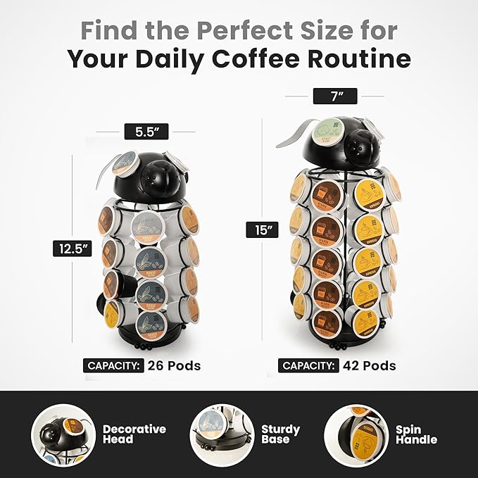 Made Easy Kit Carousel Coffee Pod Holder, Compatible with Keurig K-Pods K-Cups, Countertop Rack Storage Organizer, Metal Home and Kitchen Decor, Capsule Café Station Bar (Large, Black Dog)