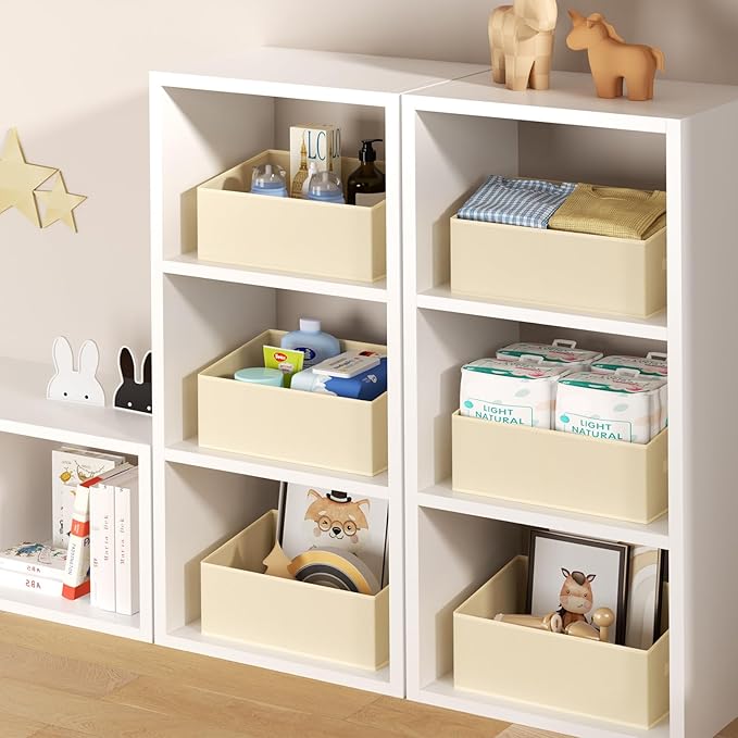 DIMJ Closet Storage Bins 6 Pack - Fabric Storage Baskets for Shelves, Large Clothes Organizers with Handles, Trapezoid Shelf Organization Storage Cubes for Purse, Toys, Books, Towel, Clothes