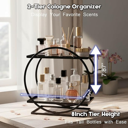 PARBEE Mens Cologne Organizer, 2-Tier Perfume Display Stand Metal Cologne Organizer Display Shelf, Sturdy Makeup Skincare Cosmetic Storage Shelf for Bathroom Countertop