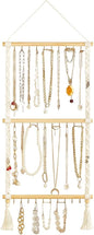 Dahey Hanging Jewelry Organizer Macrame Necklace Holder with 30 Hooks Wall Mounted Jewelry Hanger Over Door Necklace Rack with Tassel for Necklace Bracelet Earring Headband Bow Organizer