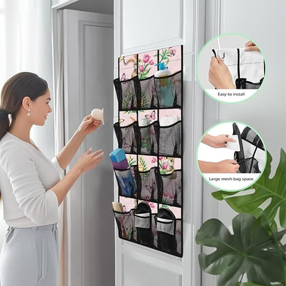 Generic Rabbit Flower The Door Pocket Organizer Sturdy Over The Door Organizer Bedroom Space Saving Hanging Closet Organizer for Dormitory Bathroom College Dorm