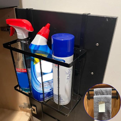 Kitchen Cabinet Door Organizer, 2 Pack Cabinet Door Organizer, Over The Cabinet Door Organizer with Towel Bar & 4 S-Shaped Hooks, Cutting Board Organizer for Cabinet Door, Cabinet Door Basket