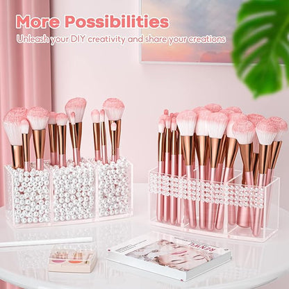 Clear Makeup Brush Organizer, Acrylic Cosmetic Brushes Storage with 3 Slots,Perfect Pen Holder for Desk