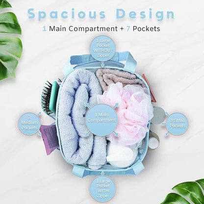 DV Lifestyle Mesh Shower Caddy Dorm, 7 Pockets & 1 with Zipper, Shower Tote with Padded Handles, Travel Portable, Shower Caddy College Room Essentials, Bathroom Shower Bag (Blue)