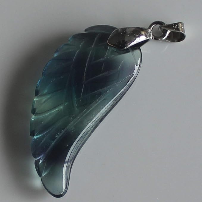 35mm Hand carved mixed gemstom angel wing for necklace pendant bead (fluorite crystal)