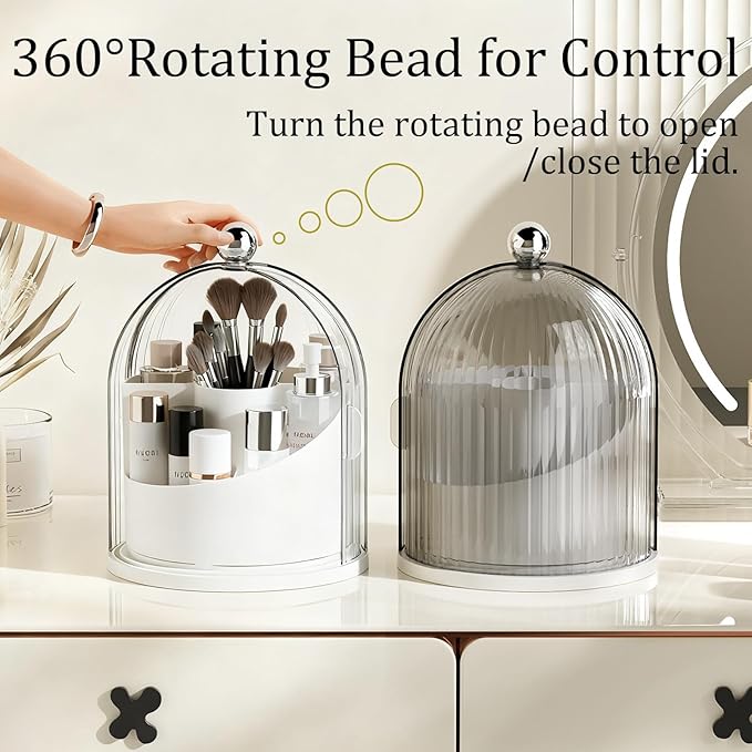 Makeup Brush Holder Organizer with Lid,360° Rotating Makeup Organizer Countertop,5 Compartments Make Up Brush Organizers for Makeup Brushes,Cosmetics,Skincare,Nail Polish,Toothbrush,Dustproof