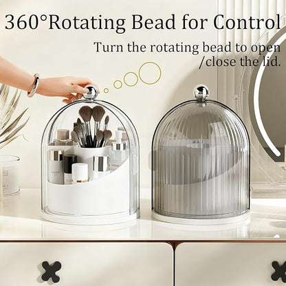 Makeup Brush Holder Organizer with Lid,360° Rotating Makeup Organizer Countertop,5 Compartments Make Up Brush Organizers for Makeup Brushes,Cosmetics,Skincare,Nail Polish,Toothbrush,Dustproof