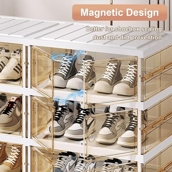 SYNCVIBE Shoe Rack Organizer for Closet Entryway Foldable Sneaker Storage Shoe, Collapsible Shoe Cabinet, Stackable Shoe Storage Cabinet with Lids for Living Room (6 Tiers -12 Pairs Transparent)