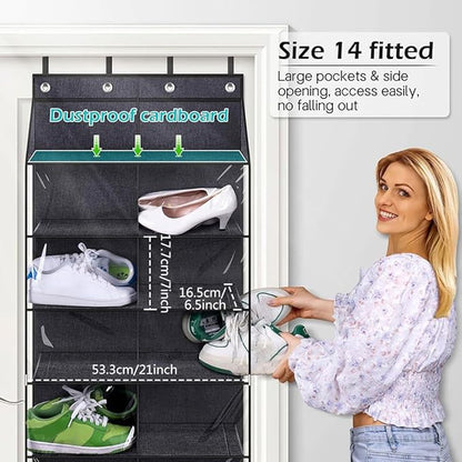 1 Pack Clear Dustproof Door Shoe Storage Organizer,Double Row 10 Tier PVC Hanging Shoe Holder,Space Saver - Holds 20 Pairs