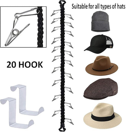 Cap Hanger Hat Hats Baseball Cap Caps Rack Organizer Baseball Cap Holder Cowboy hat Storage , Holds Up to 20 Hats Any Size Style Shape! Door Wall Closet Organize Anything. Hanging on Hanger - No Cap