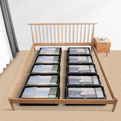 Under Bed Storage Bins Frame Storage Box Oxford Fabric Sturdy Underbed Container Foldable Stackable Large Capacity Clothes Organizer