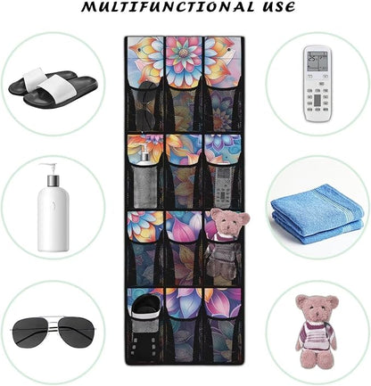 12 Large Mesh Pockets Over the Door Shoe Organizer Colorful Mandala Flower Hanging Shoe Rack for Closet Shoe Organizer Door Hanger