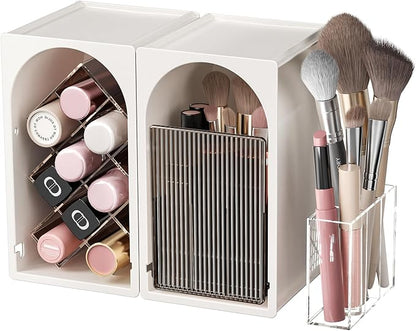 INVSSENE Stackable Makeup Organizer Countertop, Storage Perfume Skincare Cosmetic Lipstick Face Mask Makeup Brush Palettes, Ideal for Vanity Bathroom Counter