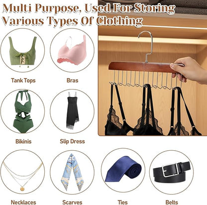 4 PCS Tank Top Hanger Space Saving, Bra Hangers for Closet Organizer, Tank Top Hangers with 32 Hooks Tie Rack Belt Hanger Belts Rack Ties Holder 360° Rotatable Neck Tie Organizer for Ties, Scarves