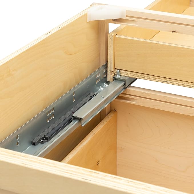 Quicklock RTA (Ready-to-Assemble) | Base Kitchen Cabinets - Shaker Style | Made in America (Raw Maple, 24" W x 34.5" H x 24" D 3 Drawer Pots and Pans)